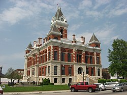 Southern and western sides of Princeton's best-known landmark, the 1884 Gibson County Courthouse