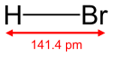 Skeletal formula of hydrogen bromide with the explicit hydrogen and a measurement added