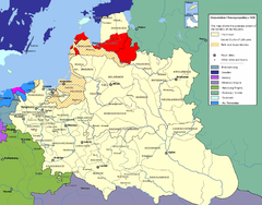 Mapa mostrando a localização da voivodia de Wenden (em vermelho) na República das Duas Nações.