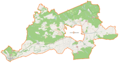 Mapa konturowa powiatu gorzowskiego, po lewej znajduje się punkt z opisem „Browar Łąkomin”