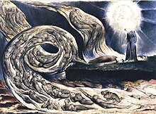 William Blake, Le Cercle de la Luxure, Paolo et Francesca, 1824-1827, 374 × 530 mm, City Museum and Art Gallery, Birmingham.