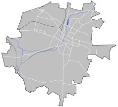 Mapa konturowa Kielc, w centrum znajduje się punkt z opisem „Kino Fenomen”