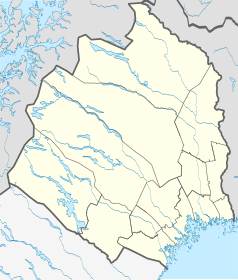 Mapa konturowa Norrbotten, blisko dolnej krawiędzi znajduje się punkt z opisem „Glommersträsk”