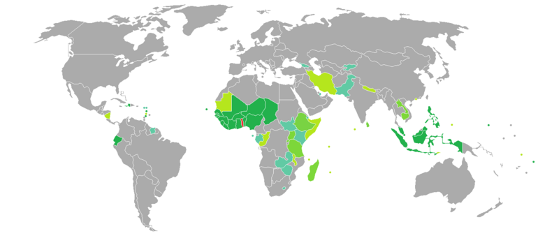 Carte des pays requérant (ou non) un visa