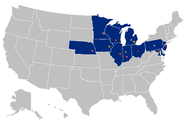 The Big Ten as it existed between 2014 and 2024, after the additions of Maryland and Rutgers