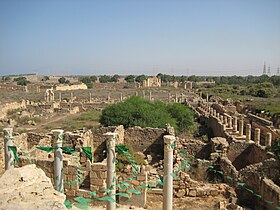 Veduta ta' Leptis Magna mill-ħajt tat-teatru.