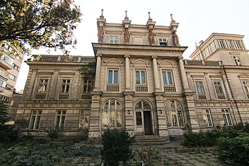 Știrbei Palace (Calea Victoriei no. 107), Bucharest, by Michel Sanjouand, c.1835; with a new level with caryatids added in 1882 by Joseph Hartmann[82]