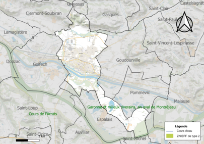 Carte de la ZNIEFF de type 2 sur la commune.