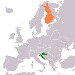 Map indicating locations of Croatia and Finland