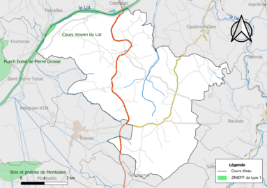 Carte de la ZNIEFF de type 1 de la commune.