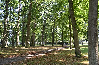 De brink van Muiderberg, vroeger het eindstation van de Gooise Stoomtram.