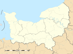 Mapa konturowa Normandii, po lewej nieco u góry znajduje się punkt z opisem „Neuville-en-Beaumont”