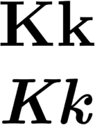 Uppercase and lowercase versions of K, in normal and italic type