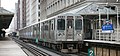 Image 45A Howard bound Red Line train temporarily rerouted to elevated tracks at Randolph station, Chicago. Photo credit: Daniel Schwen (from Portal:Illinois/Selected picture)