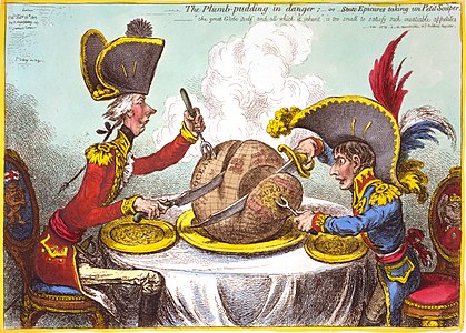 James Gillray's caricature of William Pitt and Napoleon carving up the world