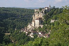 View of small cliff-top village