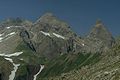 Hochfrottspitze (links), Mädelegabel (Mitte) und Trettachspitze (rechts) von Osten.