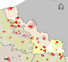 Localisation de l'aire d'attraction d'Hazebrouck dans le département du Nord.