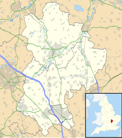 Mapa konturowa Bedfordshire, na dole znajduje się punkt z opisem „Zamek Someries”