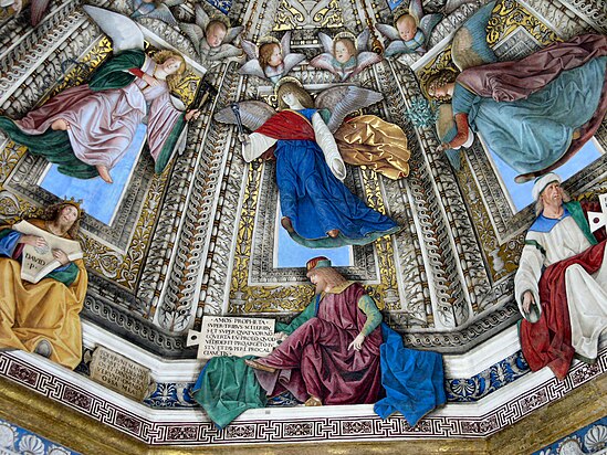 Détail de la fresque de la voûte de la sacristie de Saint-Marc de la basilique de Lorette par Melozzo da Forli.