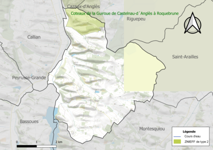 Carte de la ZNIEFF de type 2 sur la commune.