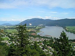 Fraser River set opstrøms fra Westminster Abbey, overfor Hatzic i Mission, British Columbia