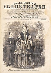 Mary Todd Lincoln with sons William and Tad; steel engraving from photograph (December 15, 1860)