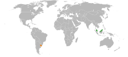 Map indicating locations of Malaysia and Uruguay