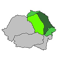   A jelenkori Moldova   A jelenleg Ukrajnához tartozó területek   A Romániához tartozó területek   A Román Királyság további területei