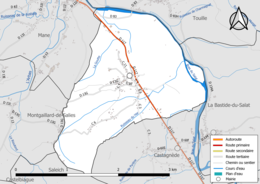 Carte en couleur présentant le réseau hydrographique de la commune