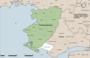 Carte en couleur présentant la localisation de la commune dans les EPCI environnantes.