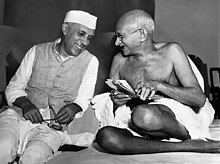 Jawaharlal Nehru sharing a joke with Mahatma Gandhi, Mumbai, 6 July 1946