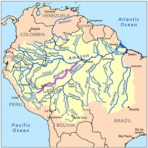 Bacia Amazônica com a localização do rio Purus