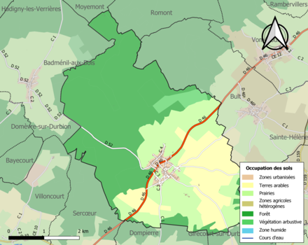 Carte en couleurs présentant l'occupation des sols.