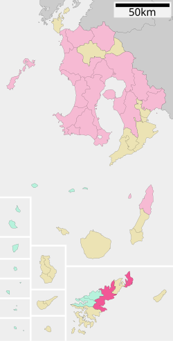 Amamin sijainti Kagoshiman prefektuurissa