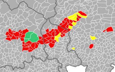 Carte des communes de Haute-Saône, du Territoire de Belfort et du haut-Rhin.