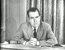 Television still of Richard Nixon delivering his Checkers speech