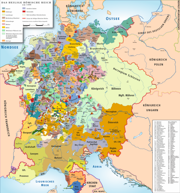 Le Saint-Empire romain germanique en 1400.