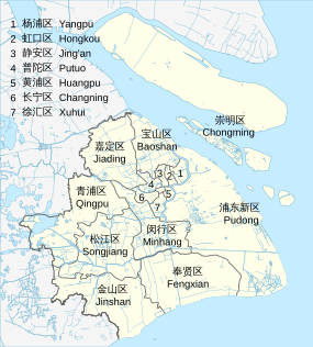 Das administrative Stadtgebiet Shanghais – Die Kernstadt (Puxi) umfasst das Gebiet der Ziffern 1 bis 7