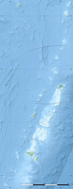 Mapa konturowa Tonga, blisko centrum na dole znajduje się punkt z opisem „Tungua”