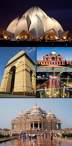 Myötäpäivään: Lotustemppeli, Humayunin hauta, Connaught Place, Akshardham ja India Gate