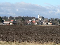 Pohled na centrum obce s kostelem sv. Petra a Pavla