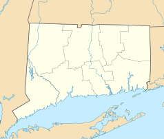 Mapa konturowa Connecticut, po lewej znajduje się punkt z opisem „Danbury”