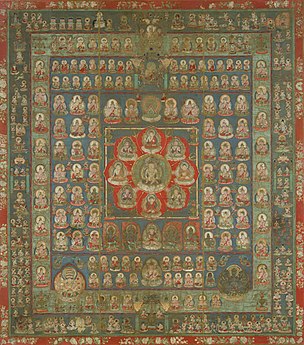 Mandara de la Matrice de la grande compassion, dit Mandara du Shingon.in, 899. Couleurs sur soie, 183 × 154 cm. Tō-ji, Kyōto[51].