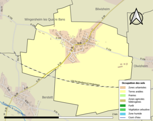 Carte en couleurs présentant l'occupation des sols.