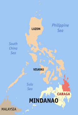 Mapa ng Pilipinas na nagpapakita ng kinaroroonan ng Region XIII