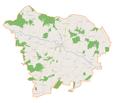 Mapa konturowa gminy Skierbieszów, w centrum znajduje się punkt z opisem „Skierbieszów”