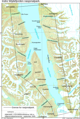 kaart Nationaal park Indre Wijdefjorden