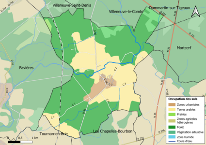 Carte des infrastructures et de l'occupation des sols en 2018 (CLC) de la commune.