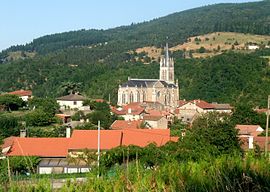 The church and surrounding buildings in Villevocance